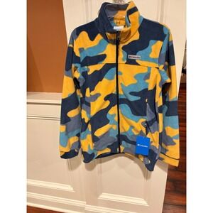 New Columbia Youth L Fleece Full Zip Jacket Camo Blue Yellow $55